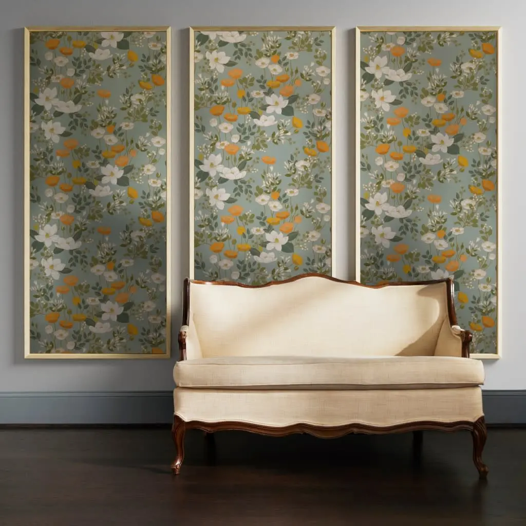 Silver wallpaper with illustrated floral