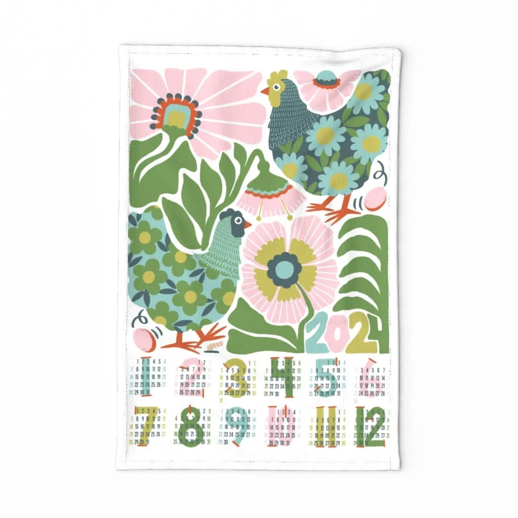 Floral 2024 calendar tea towel