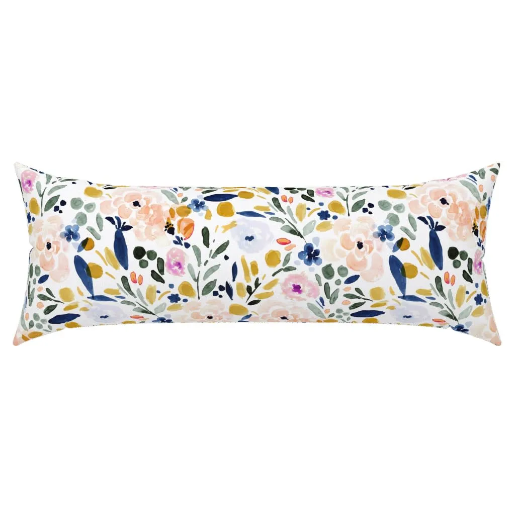 Blue and pink floral extra long lumbar throw pillow
